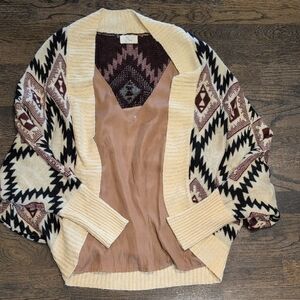 Geometric Patterned Open Front Cardigan